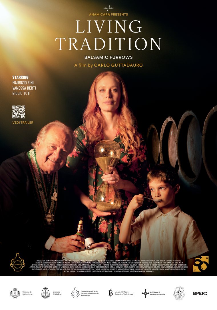 Locandina del film «La tradizione è viva — Solchi di balsamico», di Carlo Guttadauro, con Maurizio Fini, Vanessa Berti e Giulio Tuti
